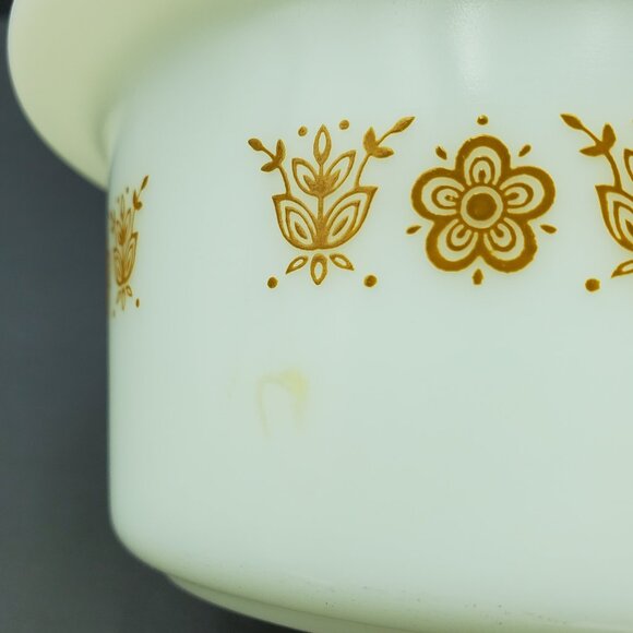 Pyrex Butterfly Gold Butter Tub Corning White Bowl with Gold Flowers - Picture 9 of 9